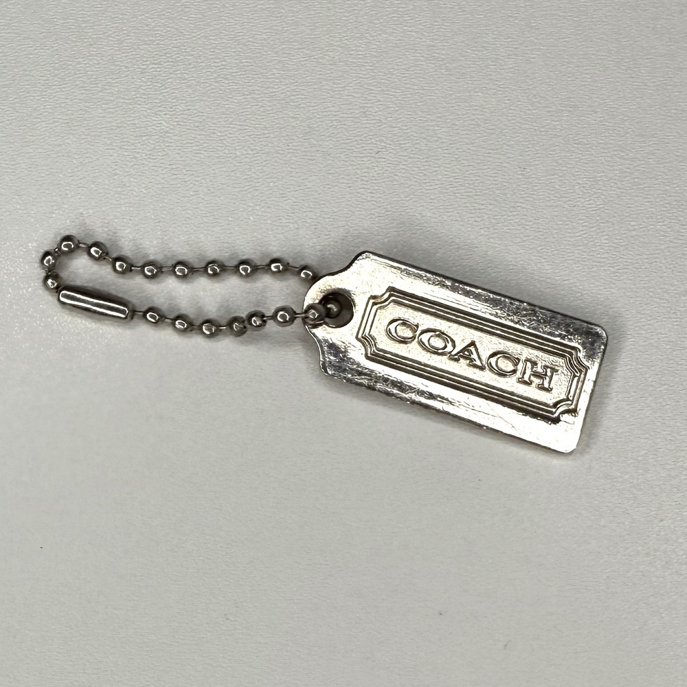 Coach signature keychain tag metal silver small key holder accessory